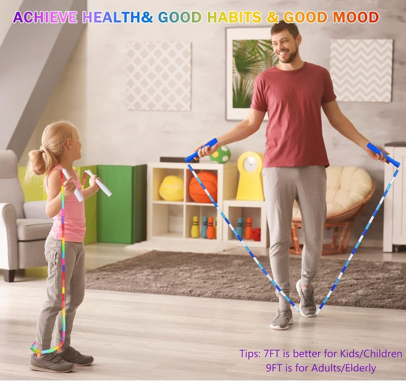 Fezog 2 Pack Rainbow Beaded Kids Jump Rope, Segmented Skipping Rope for Kids Adults, Tangle-Free Rope Skipping Child Jump Rope for Fitness Exercise Training - Image 5